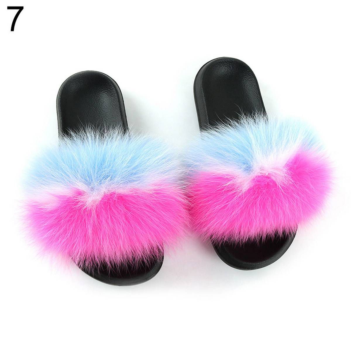 Summer Women Faux Fur Flat Slippers Sandals Non Slip Shoes