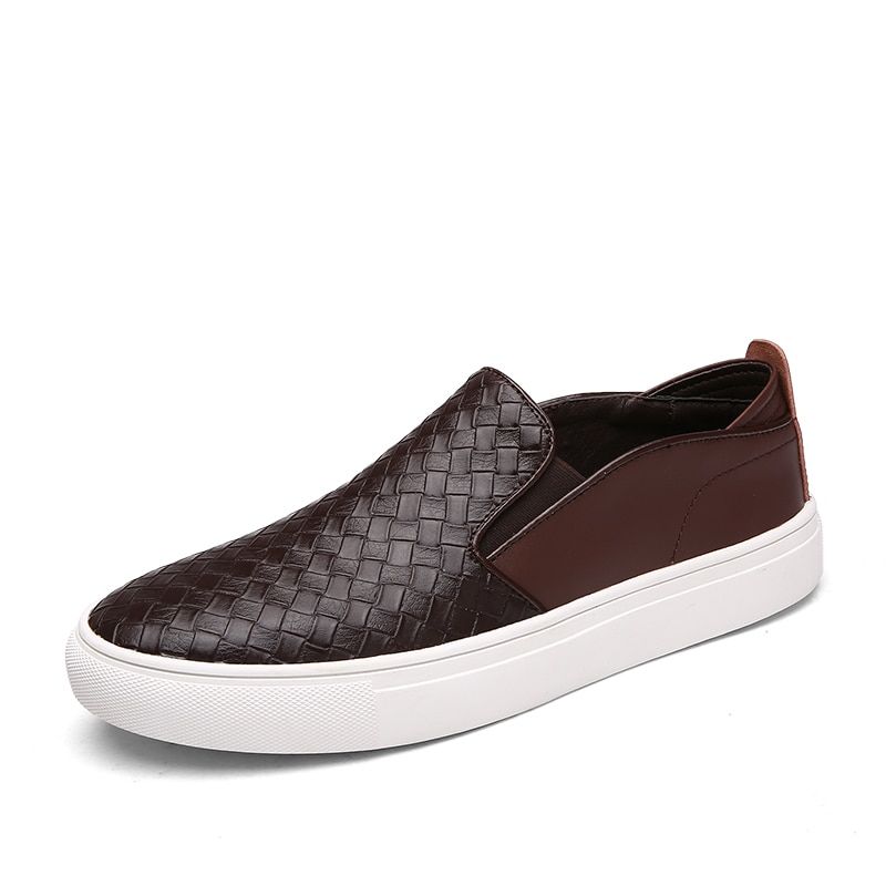 Men Shoes England Trend Casual Shoes Loafers Male Leather Sneakers Weaving Leather Dress Shoes Men Flats Ztillas Hombre