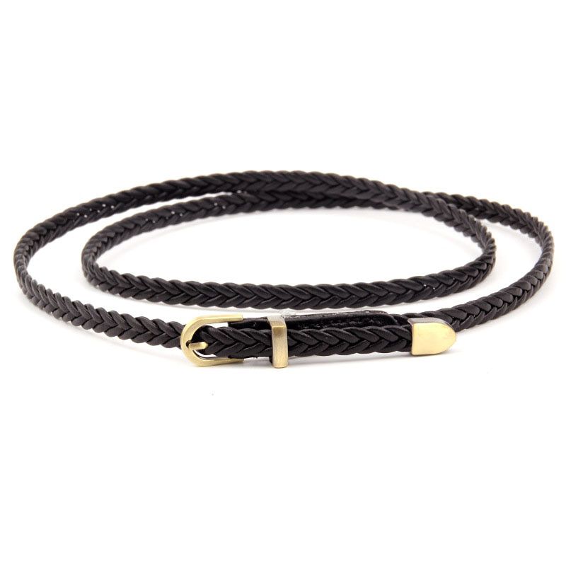 Women Thin Waist Belt PU Leathe Braid Weave All-match Pin Belts XRQ88