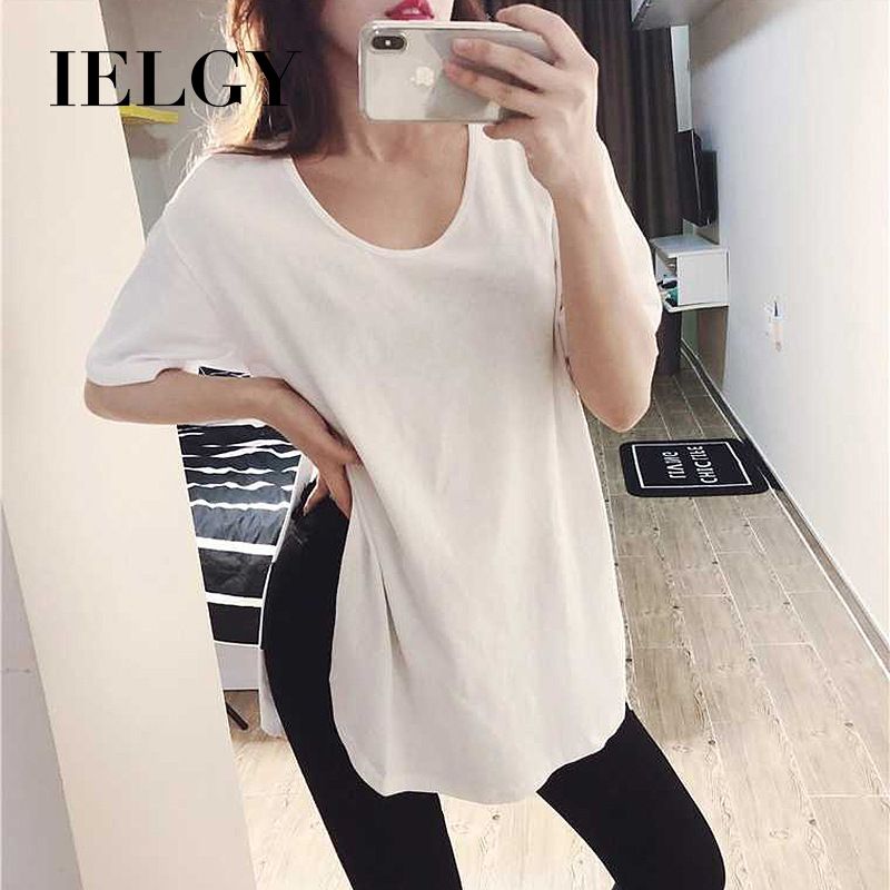 IELGY personality short sleeve fashion Korean side open wild T-shirt women