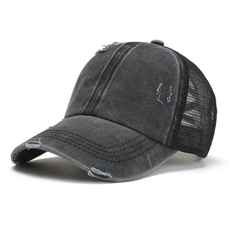 Mesh Summer Women Baseball Cap Washed Ponytail Messy Bun Back Criss Cross Outdoor Band Snapback Hat