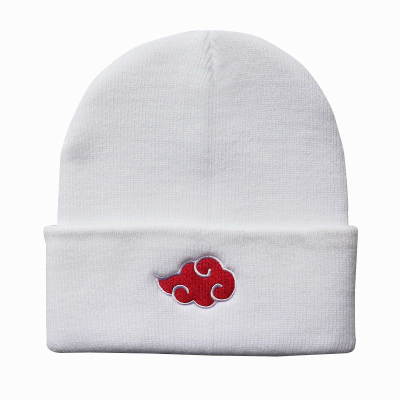 ECOBROS Beanies Women Autumn Winter Warm Hat Anime Akatsuki Cosplay Red Cloud Embroidery Caps For Men Knitted Bonnet Unisex