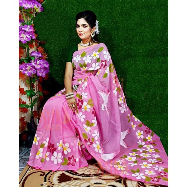 Hand Print New Excellent Collection Sarees, Fashionable, Stylish and Comfortable, Half Silk Sharee For Women