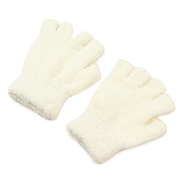 Gloves Korean version of warm thick  and women autumn and winter short coral fleece gloves set half finger gloves - white