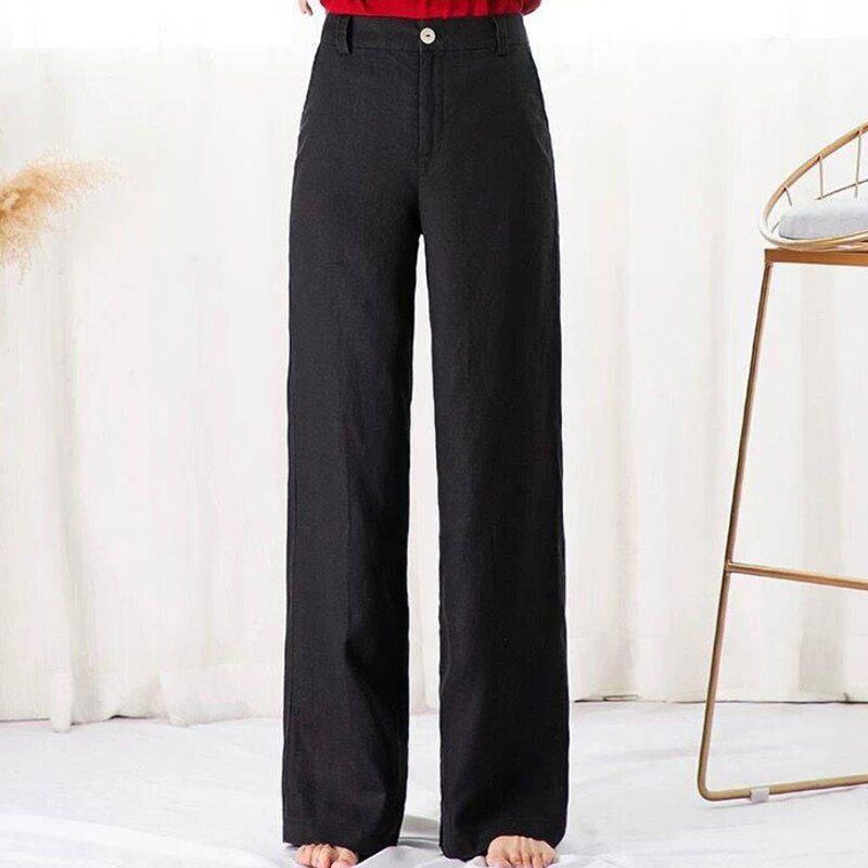 Casual Cotton Linen wide leg Beach pants bohemian loose pants female vintage high waist Solid color straight trousers women
