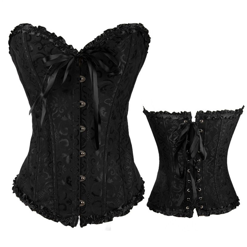 Women Lace Up Corset Boned Waist Zip Floral Women Tops Brocade Overbust Corset Female Slimming Clothing Shapewear Corset