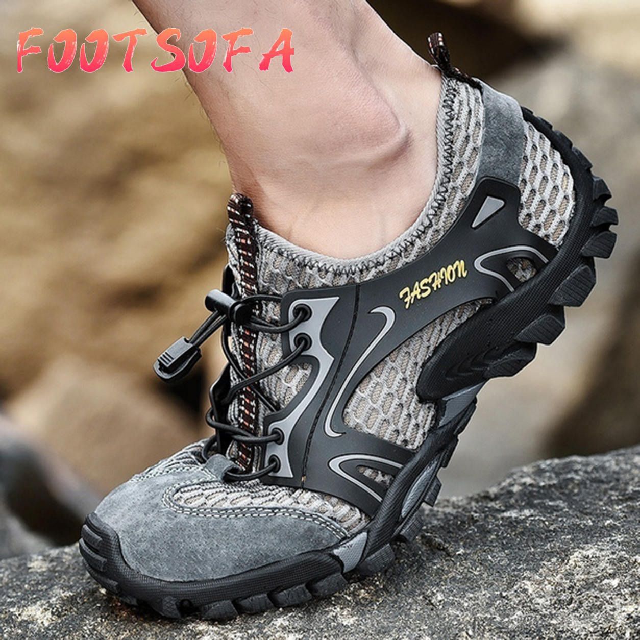 Men Breathable Aqua Shoes Non-slip Outdoor Wading Shoes Lightweight Quick-drying Sport Water Camping Sneakers(size:38-50)