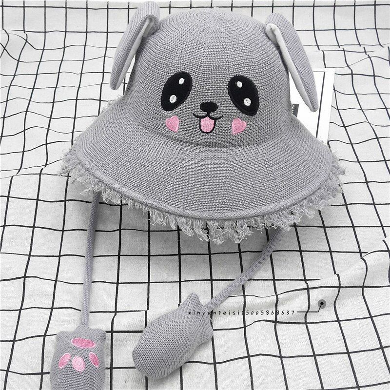Cartoon Ears Press Air Cute Bag Moving Up Down Hat Girl Kids Summer Bucket Cap for kids and