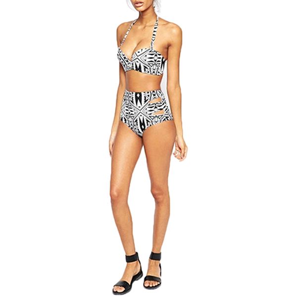 Style Summer Geometric Print Bikini Two Pieces High Rise Swimsuit Bathing Suit