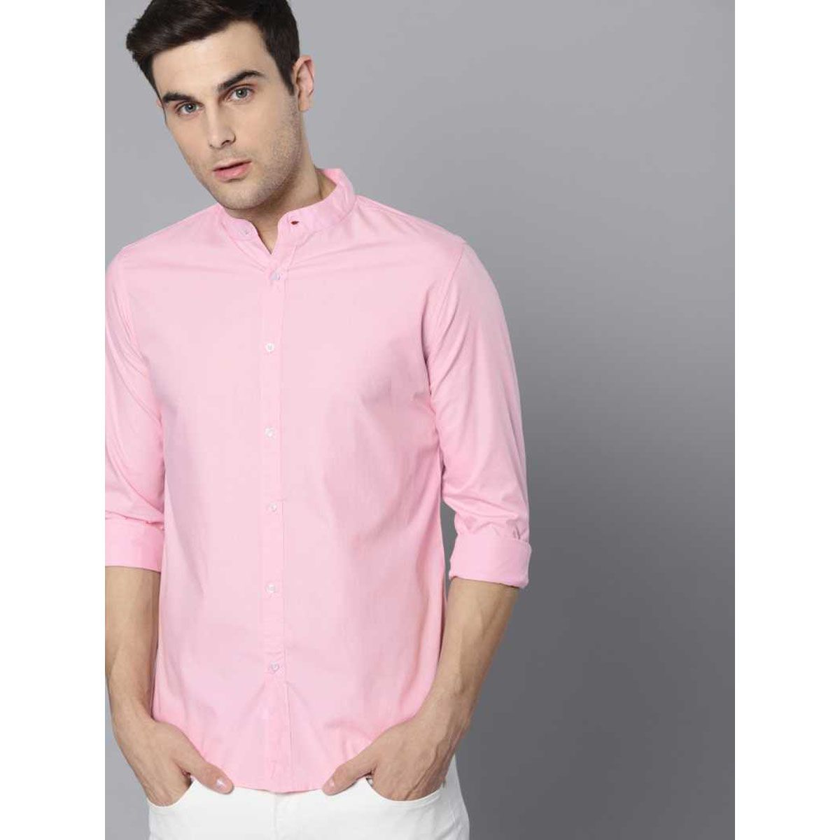 Fashionable Slim fit Full sleeve Band collar shirt.