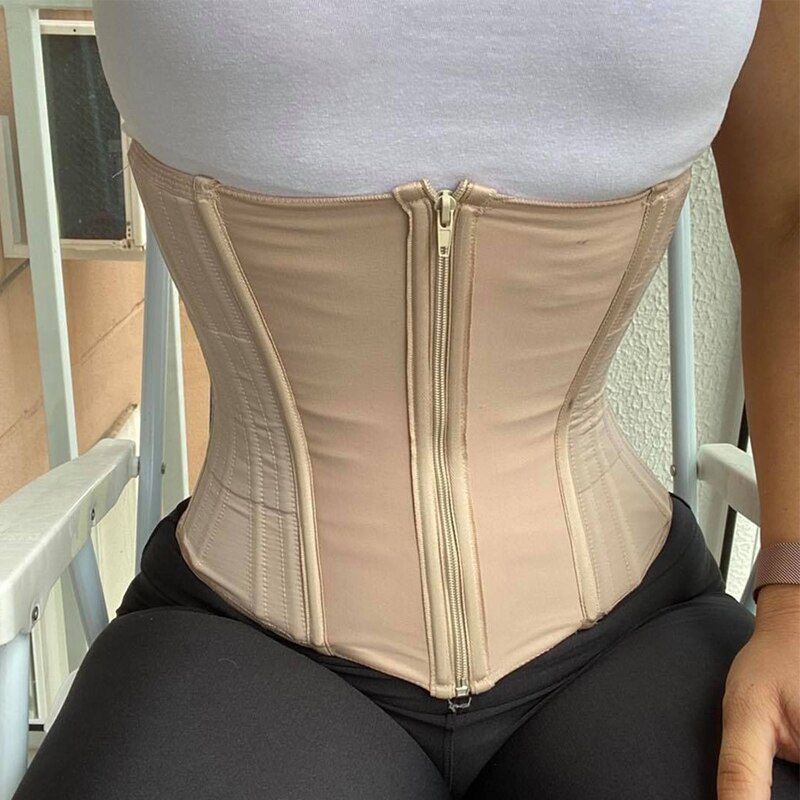 Latex Waist Trainer Double Compression Adjustable Zipper Body Sculpting Steel Bone Abdomen Belt Rubber Waist Belt Corset Gothic