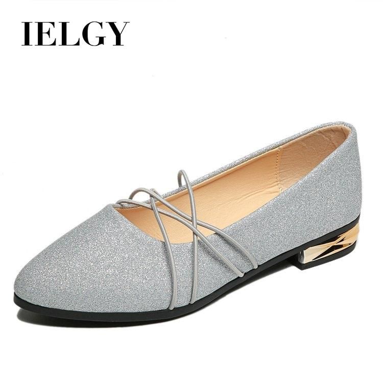 IELGY Flat bottom women's shoes set toe simple silver trend shallow mouth square shoes women
