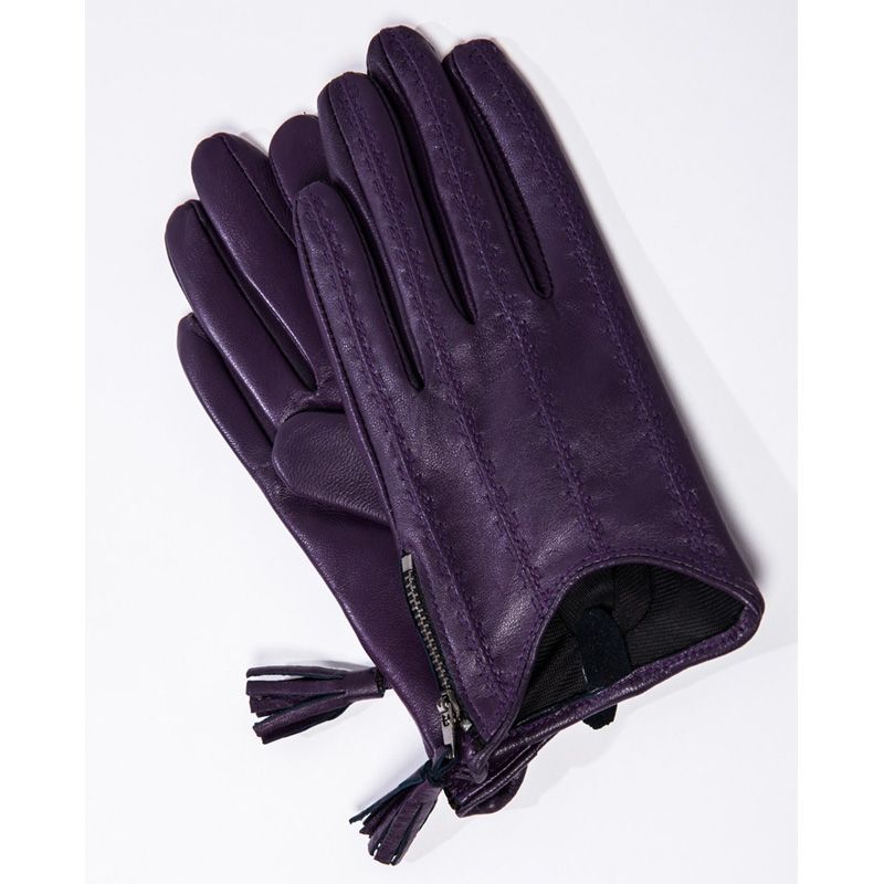 Fashion Women's  Leather Gloves Red Classic High Quality Goatskin Touch Screen Gloves Tassel Zipper Short Leather Glove