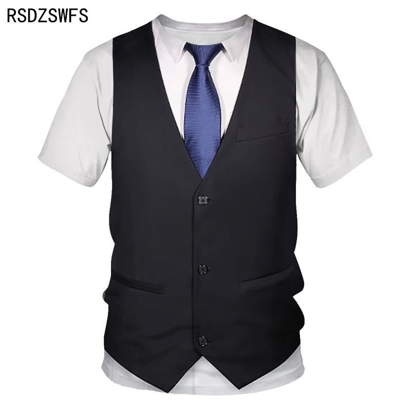 Fashion Fake Two Piece 3D T-Shirt Digital Printed Men's Tops Tees Funny Cosplay Kids T Shirt Fake Suit Men Women Tshirt
