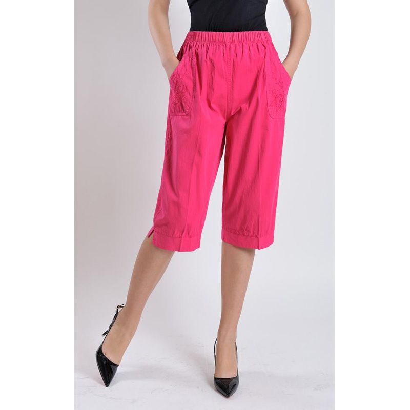 Plus Size Middle Aged Women High Waist Straight Pants Fashion Solid Color Loose Calf Length Pants Casual Summer Female Capris