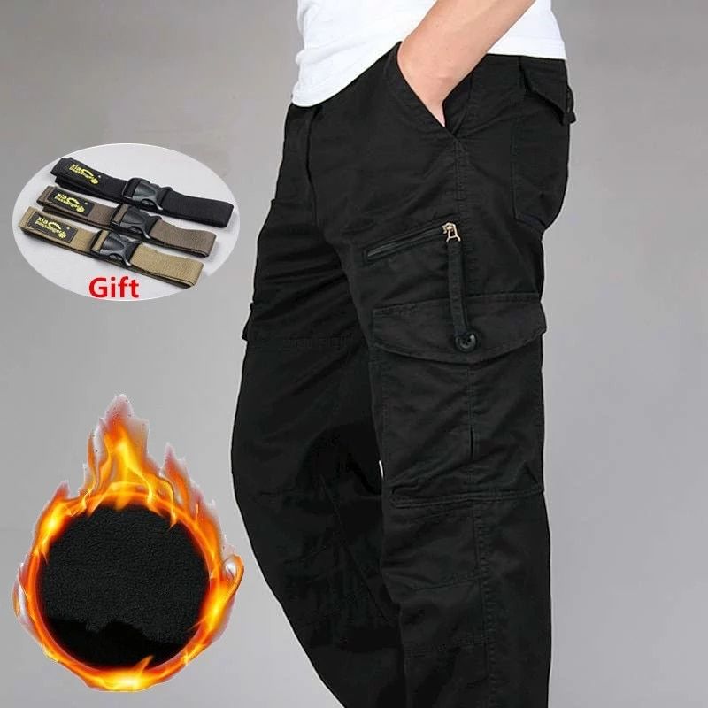 Winter Men's Cargo Pants Double Layer Fleece Warm Thick   Tactical Cotton Long Trousers Men Baggy Casual Pants