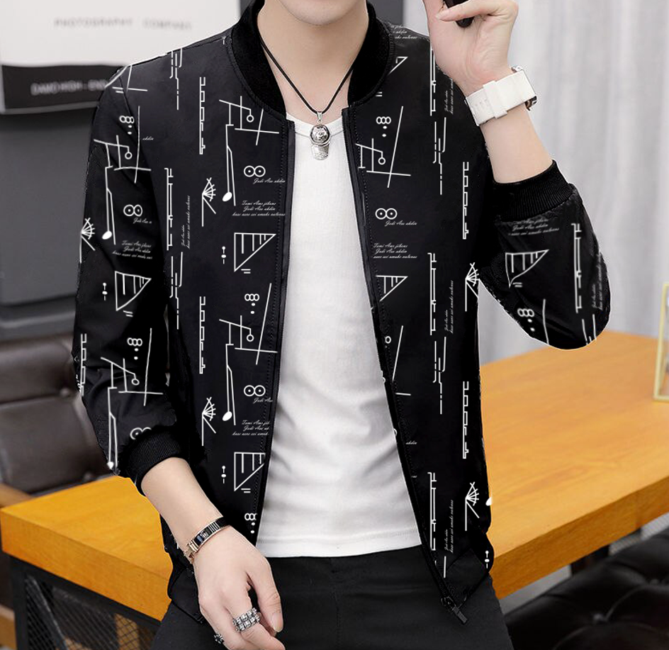 Allover Print Trendy Winter Jacket For Men- Black