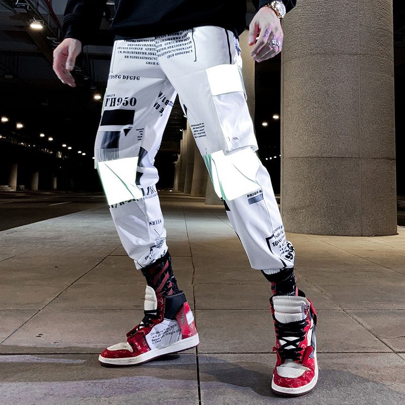 Block Pocket Patchwork Cargo Joggers Men New Streetwear Hip Hop Letter Print Harem Pants Mens Casual Trousers Sweatpants
