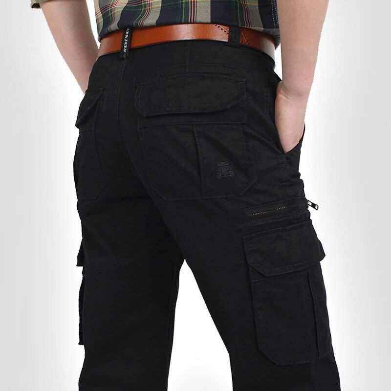Brand Men Cargo Pants  Green Multickets  Casual Cotton Loose Straight Trousers  Tactical pants