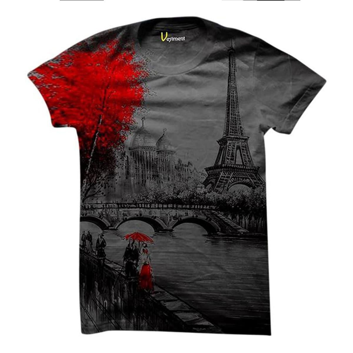 Men`s Grey Cotton Half Sleeve Printed Round Neck T-shirt