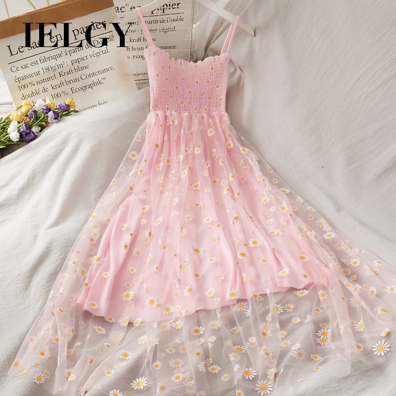 IELGY Pleated waist slimming French retro sleeveless dress women