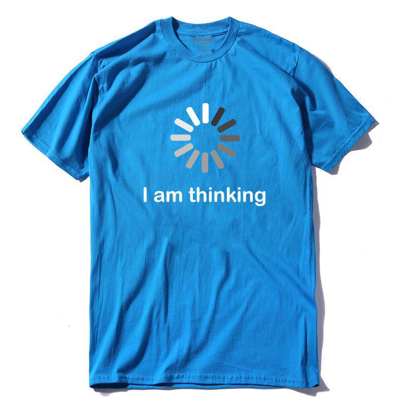 COOLMIND QI0235A new design comfortable kintted I'm thinking printed men T shirt casual o-neck short sleeve summer mens T-shirt