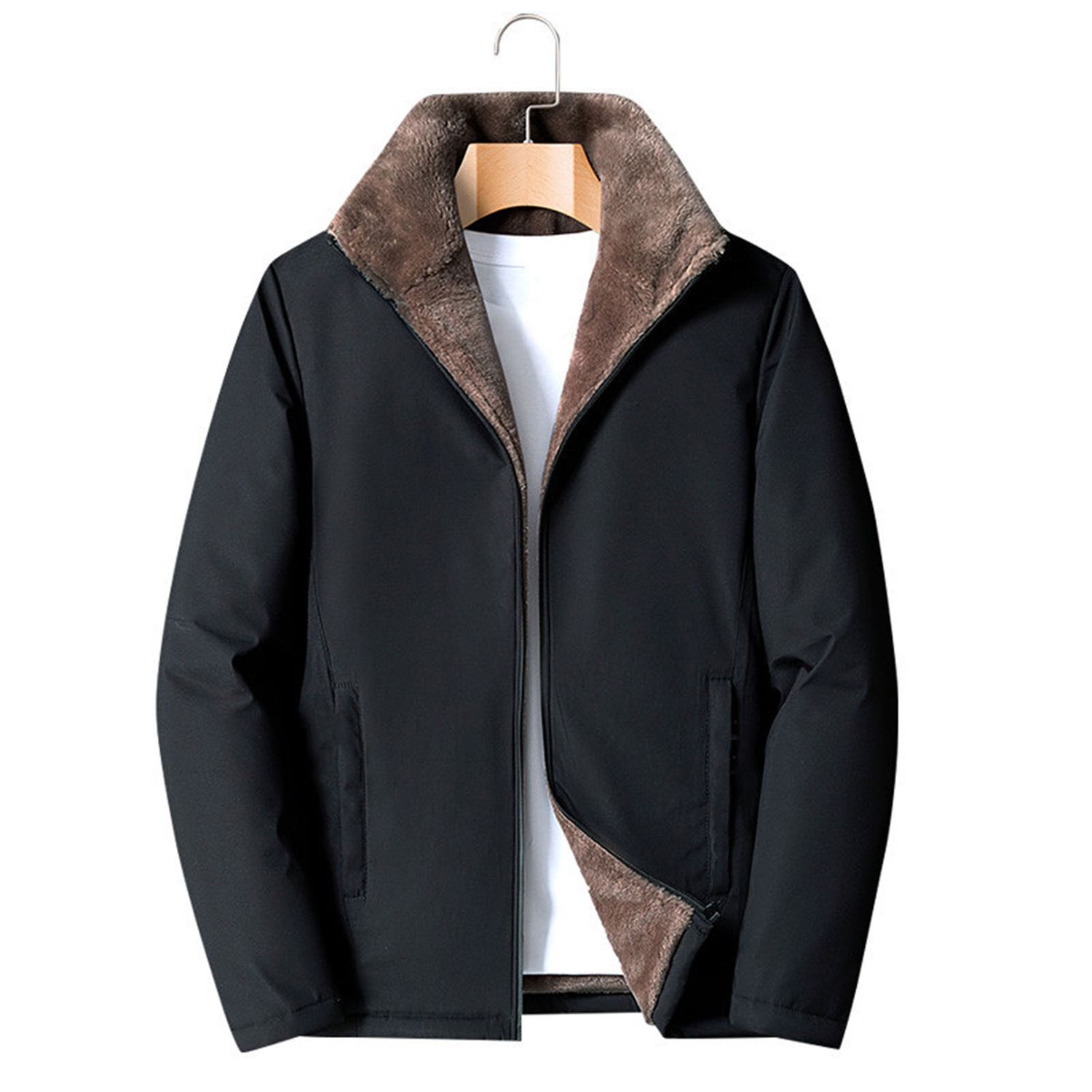 Men Coat Long Sleeve Plush Winter Jacket