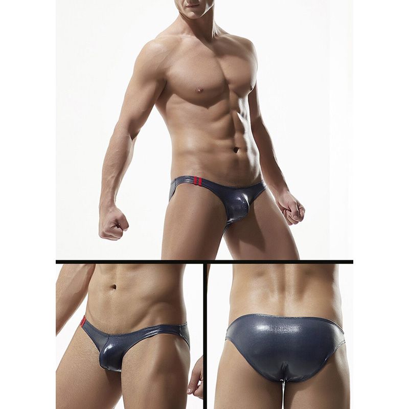 Men Briefs Shiny Low Rise Sexy Pouch Bulge Male Panties Faux Leather Slips Men's Underpants  Brief
