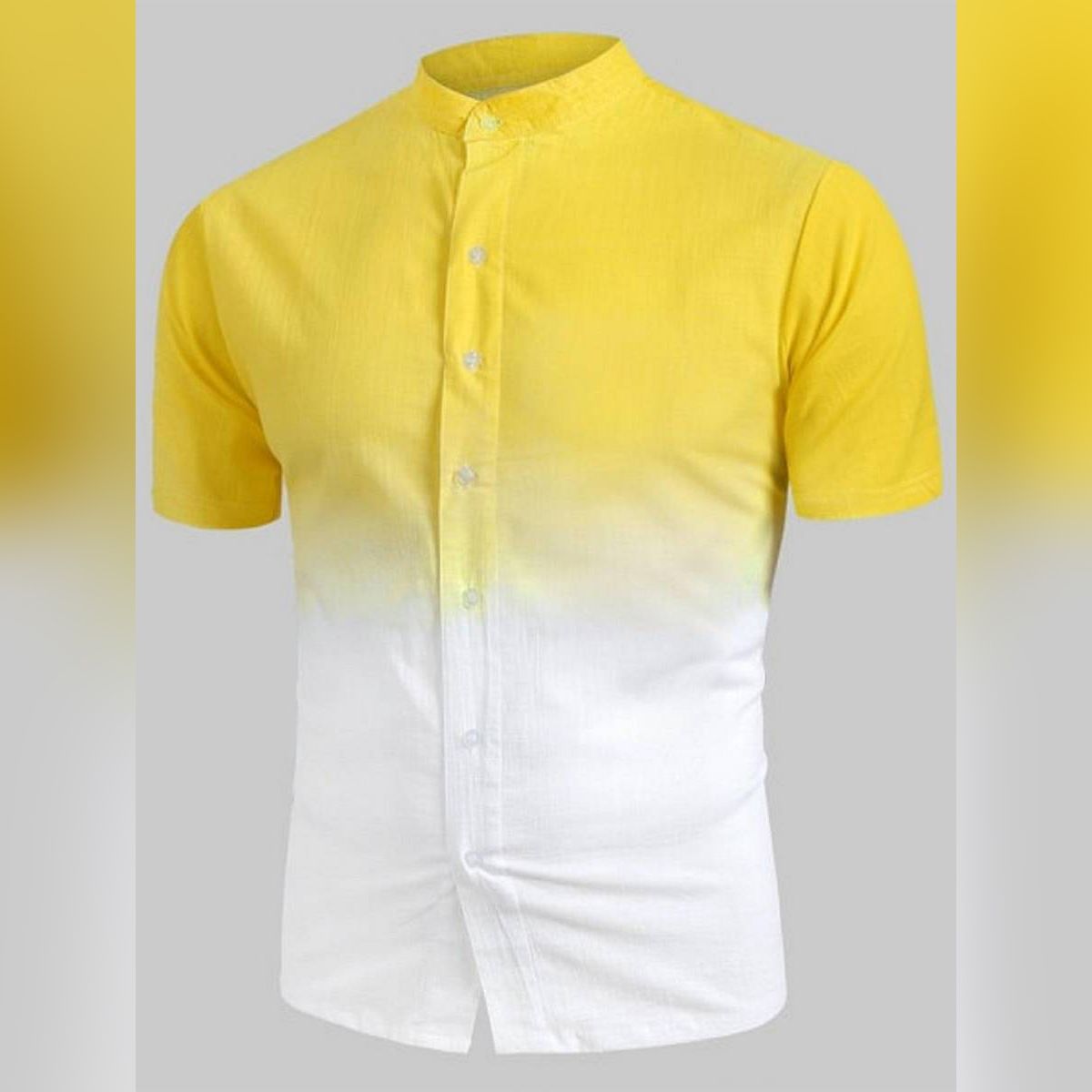 White and Yellow Cotton Long Sleeve Shirt for Men