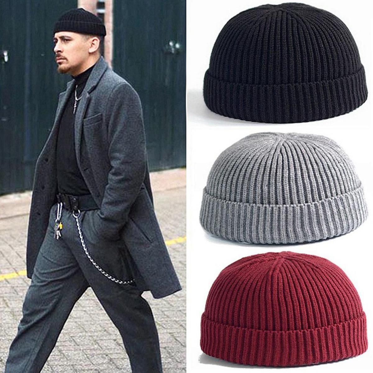 Warm Unisex Men&Women Beanie Hat Classical Ribbed Winter Turn Ski Fisherman Docker Cap