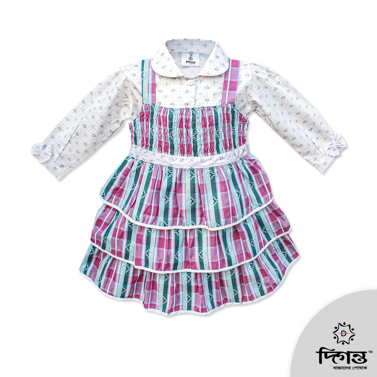 Love Print & Purple Chek Tunic Cotton Frock For Girls