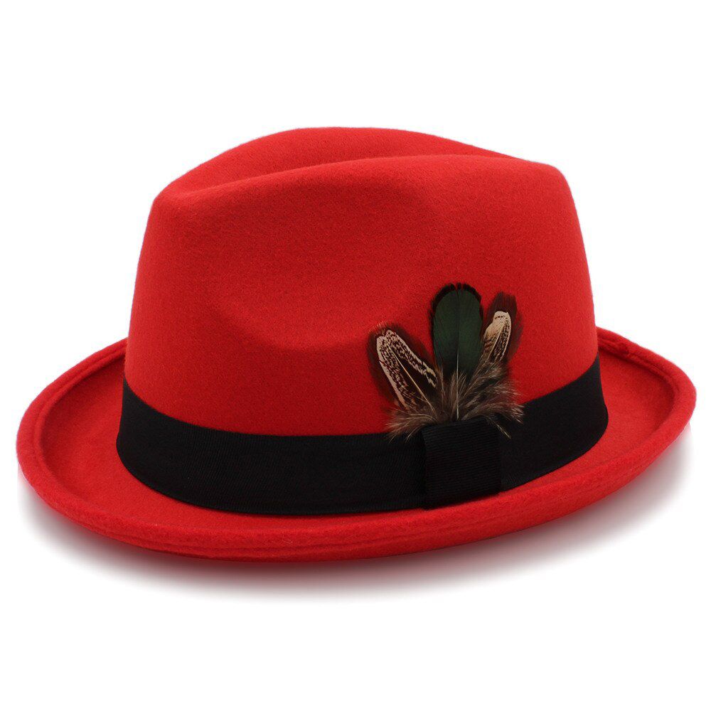 Wool Fedora Hats for Dad Dad Roll Up Brim Feather Church Hat Male Jazz Cap Panama Hat