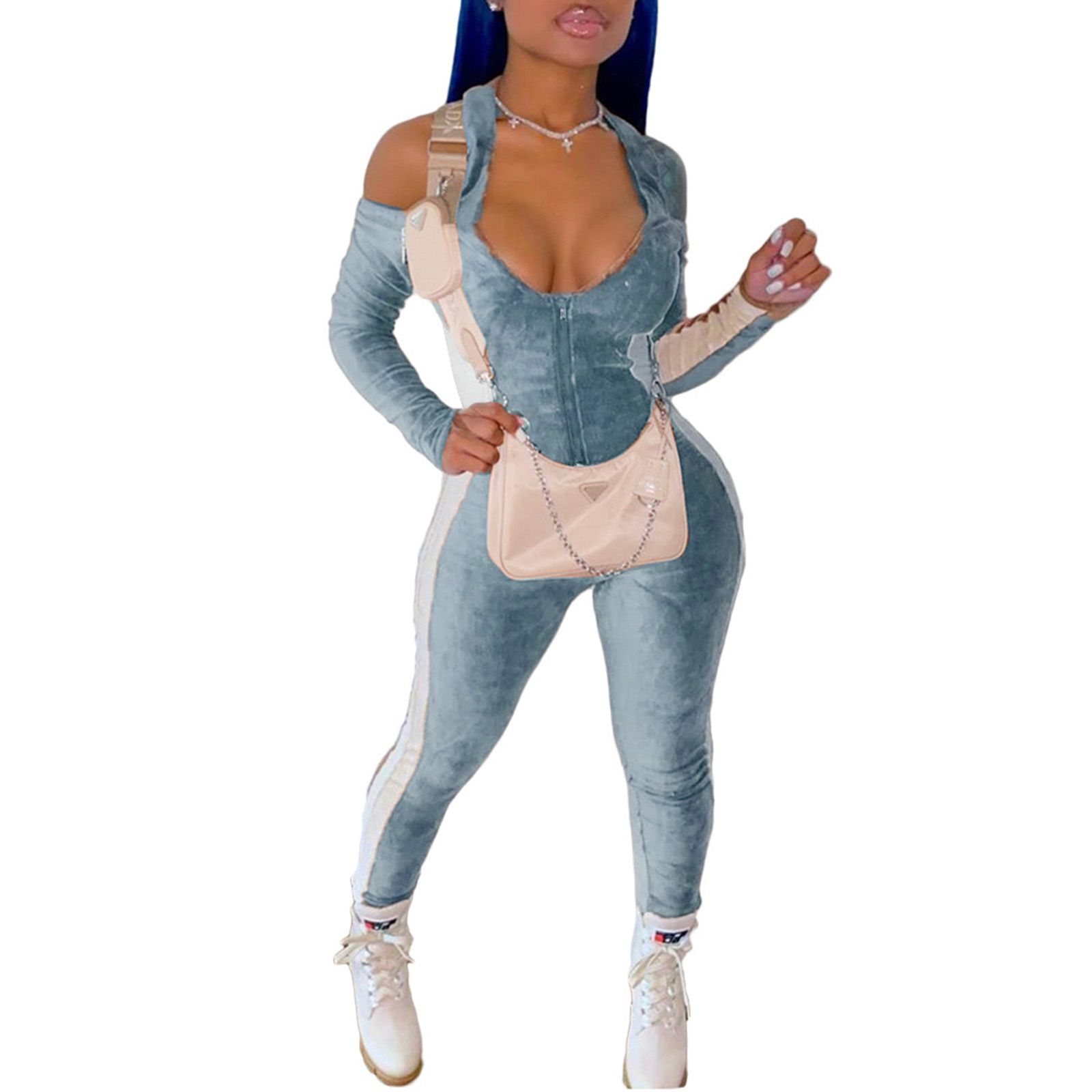 Female Jumpsuit, Women’ s Deep V- Neck Long Sleeve Romper Off Shoulder Jumpsuit for Summer Fall, S/M/L/XL/XXL