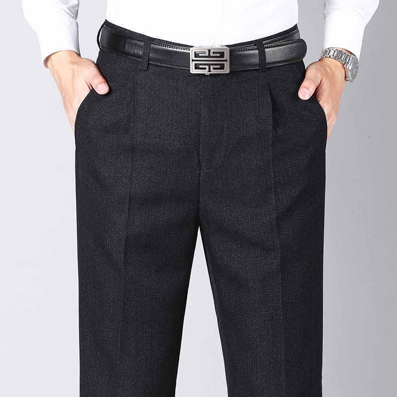 Autumn and winter thickened men's pleated trousers middle-aged and elderly men's casual pants  loose straight business trousers