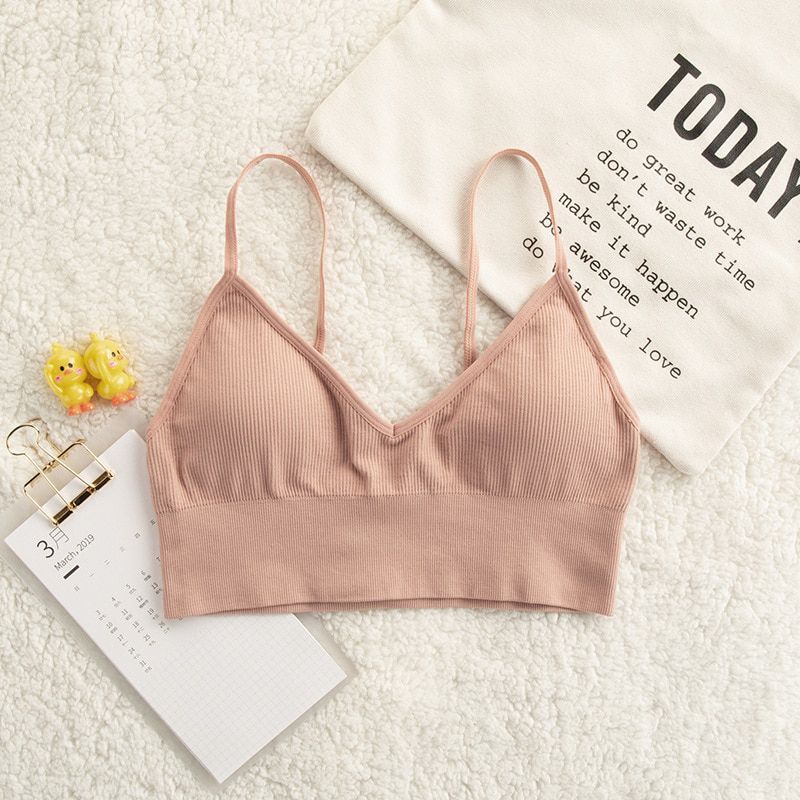 Women French Active Bra No Steel Teenager Plunge Bra Triangle Cups U Backless Stretchy Bralette Summer  Oufit Cream Colors