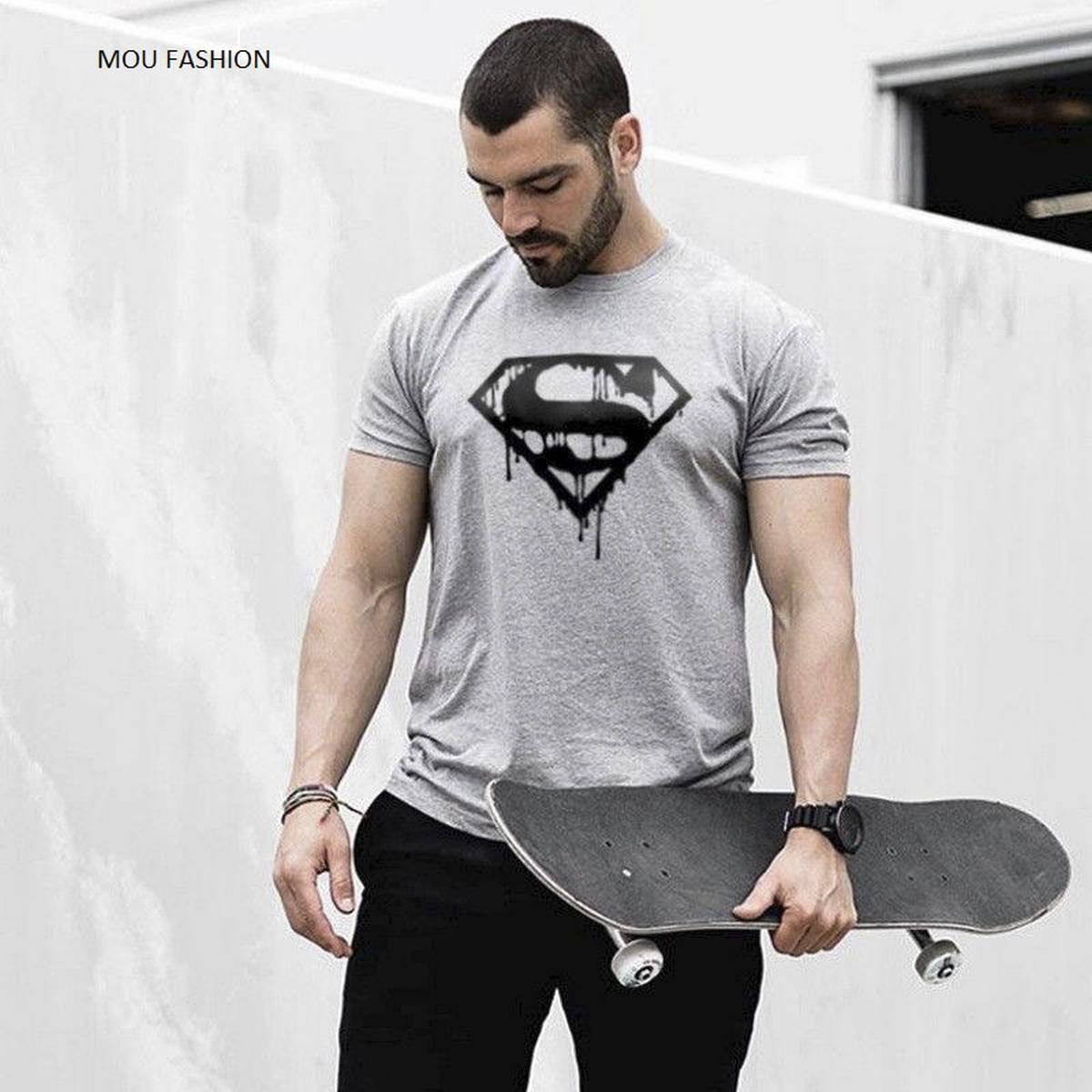 Gray Cotton T-Shirt for men