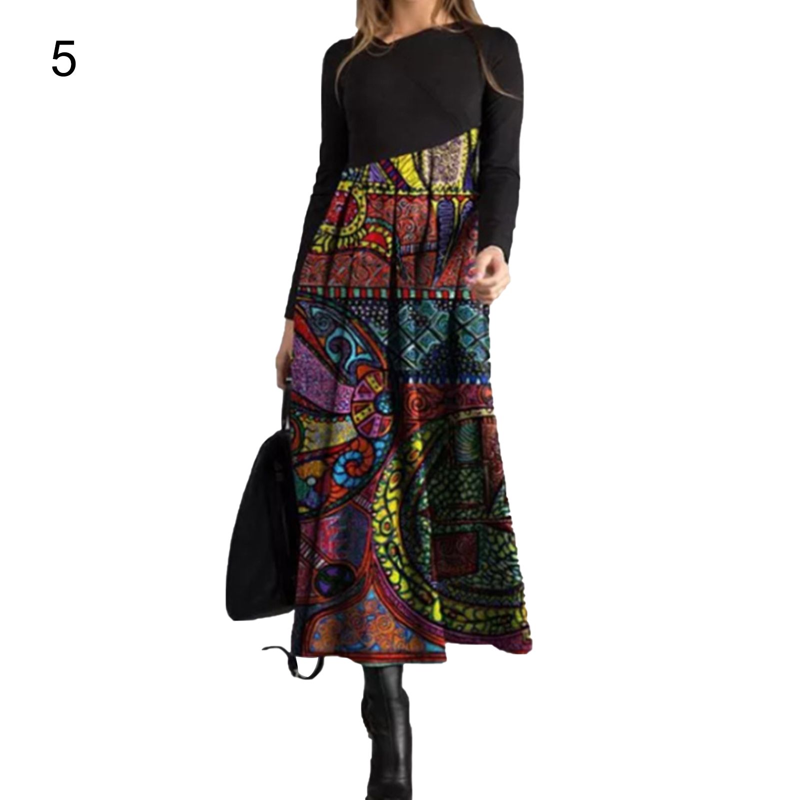Slim Dress Printed Color Block High Waist Dress