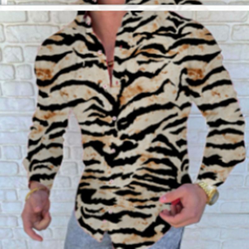 Men's Striped Long Sleeve Casual Cardigan Single-ed Stand Collar Shirts Top Fashion HolidayPrint Business Slim Muscle Tops