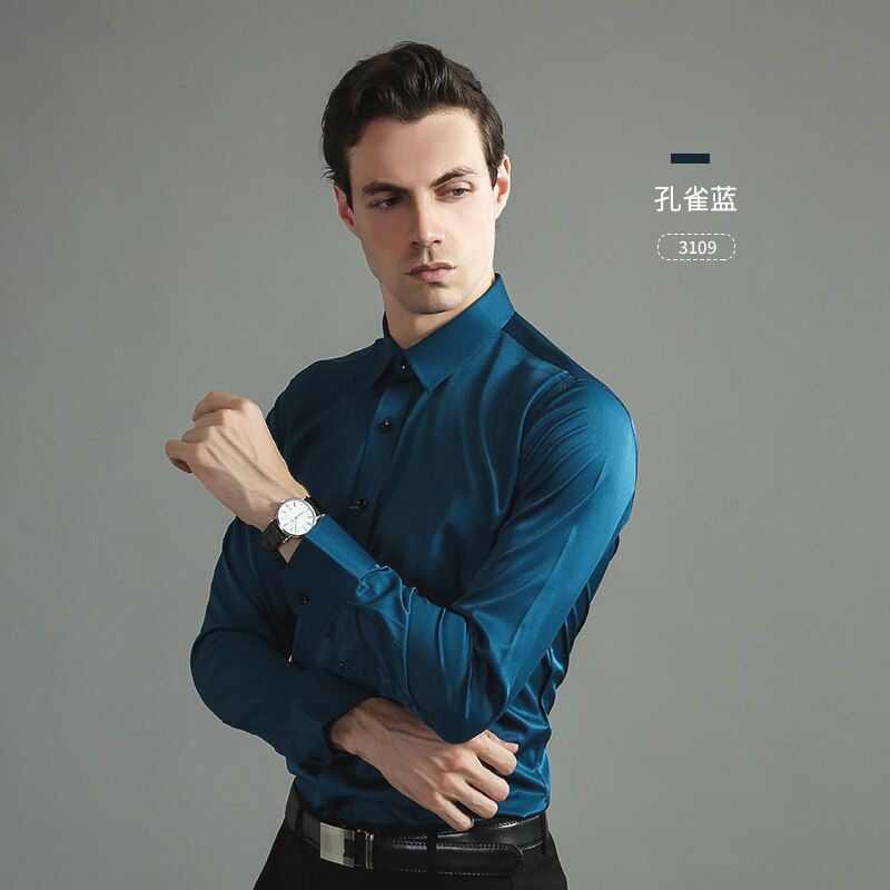 Formal Men Shirt Long Sleeve Elastic Solid Casual Designer Smart Shirts Stretch Solid Slim Fit Camisas Social Purple Male Blouse