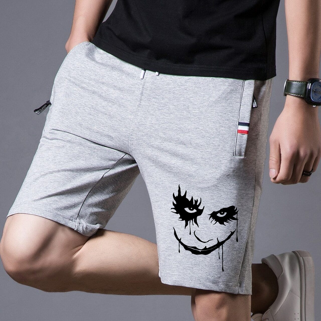 Dark Ash Mens  Comfortable Cotton Cargo Shorts Half Pants
