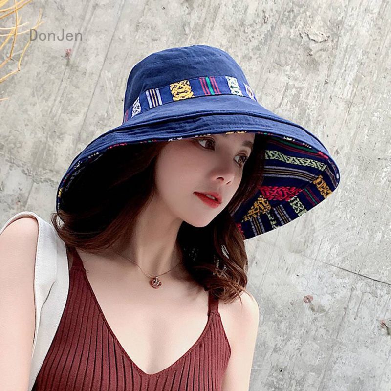 Fashion New Big Bow Denim Blue Sun Hat Summer Women Anti UV  Beach Hat Bow Foldable Bucket Hat Fisherman CapWomen's Bucket Hats
