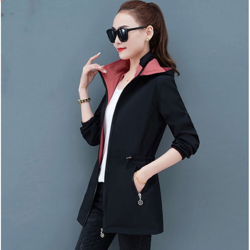 Double-sided Wwindbreaker Women Autumn Coat New Korean Loose Plus Size Female Casual Tops Women's Hooded Trench Coat