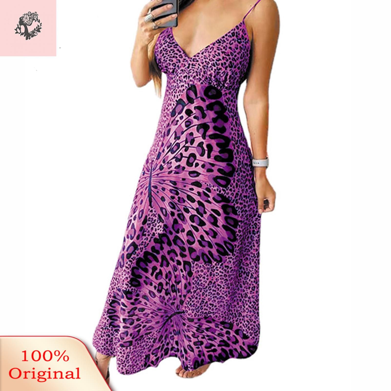 Sunnyheart Casual Dress Pullover Leopard Print Strap Dress