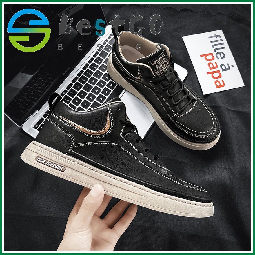 New High Quality Men's Shoes Tide Brand 2021 New Autumn Men's Casual Shoes Ankle Boots Wild Korean Style Trendy Men's Shoes Student High-top Board Shoes Leather Waterproof