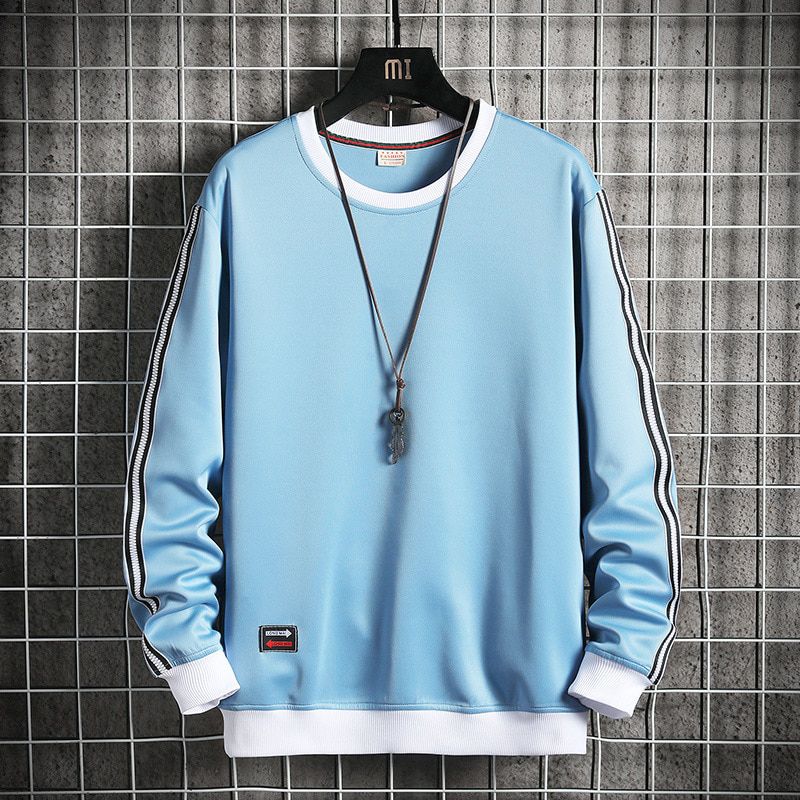 Men Hoodies Side Stripe O-neck Sweatshirt Crewneck  Hop High Street Sweatshirt Men Long Sleeve Spring and Autumn Tops Men New