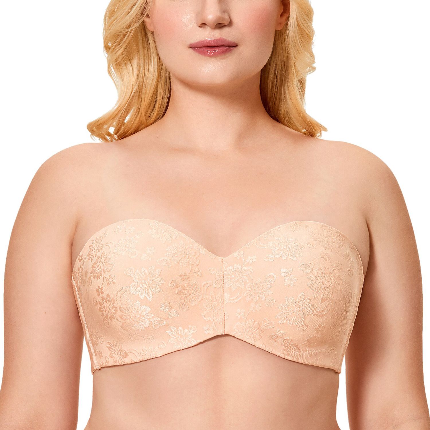 Women's Full Coverage Floral Jacquard Non-padded Underwire Minimizer Multitway Strapless Bra