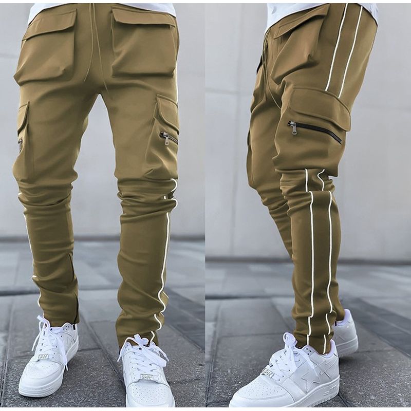 Summer Men's Casual Pantspular logo Large Size Straight-leg Reflective Multi-Pocket Cargo Pants Men's Sports Pantsбрюки