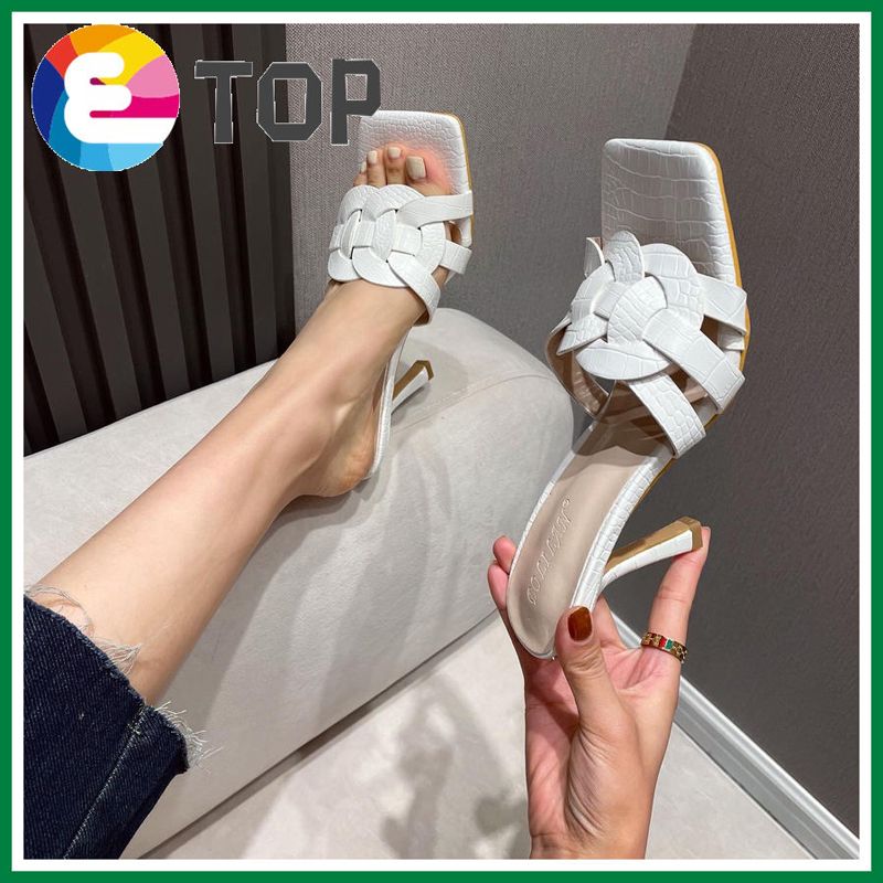 3.54 inches High Heels Mules for Women With Heels Weave Sandals Ladies Stiletto High Heeled Sippers Size 35-41