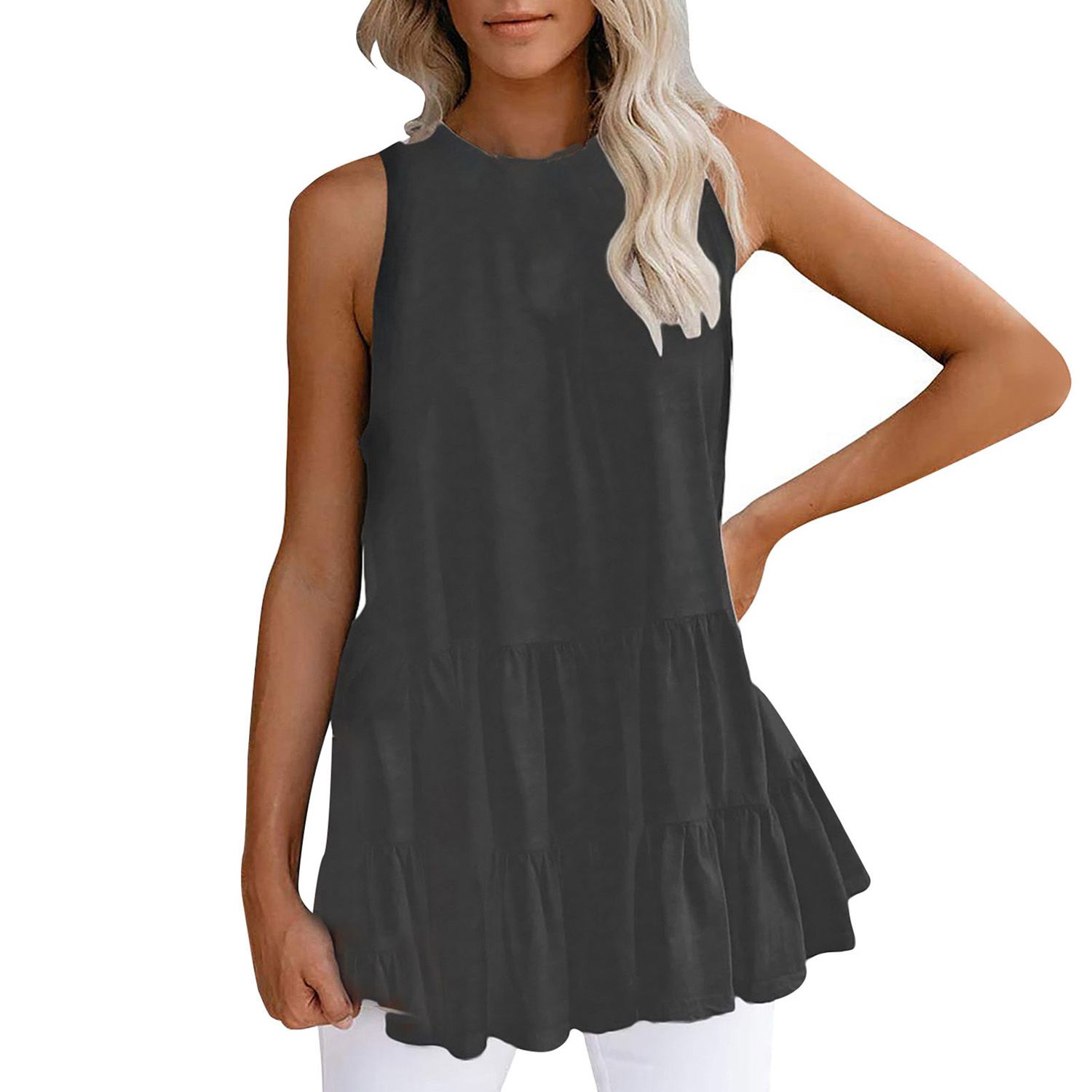 Blouse Round Necks Loose-fitting Pleated Top