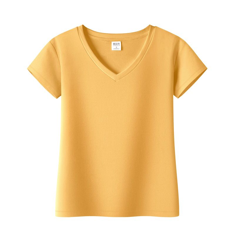 Women Soft Cotton T-shirt V-NECK Solid color Lady Tees Short Sleeve Summer Women's clothings  All match Female T-shirts